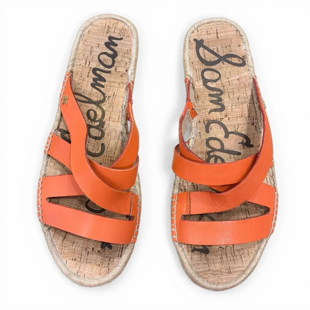 Sam Edelman Averie Espadrille Sandals Orange Leather Cork Footbed 9.5 Women Sz M
